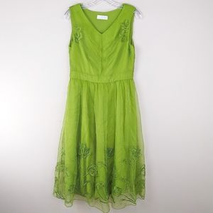 Green Layered Floral Print Dress - E93